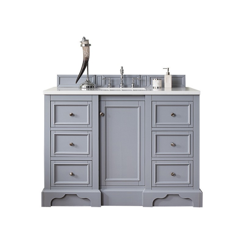 JAMES MARTIN 825-V48-SL-3AF DE SOTO 49 INCH SINGLE VANITY IN SILVER GRAY WITH 3 CM ARCTIC FALL SOLID SURFACE TOP