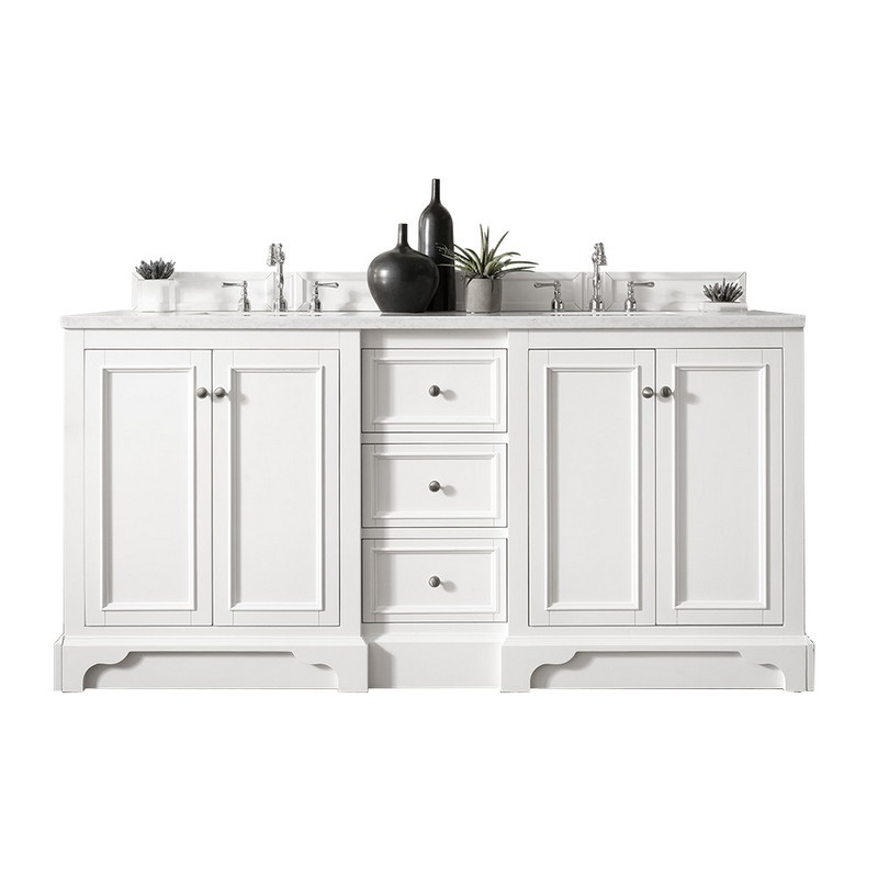 JAMES MARTIN 825-V72-BW-3AF DE SOTO 73 INCH DOUBLE VANITY IN BRIGHT WHITE WITH 3 CM ARCTIC FALL SOLID SURFACE TOP