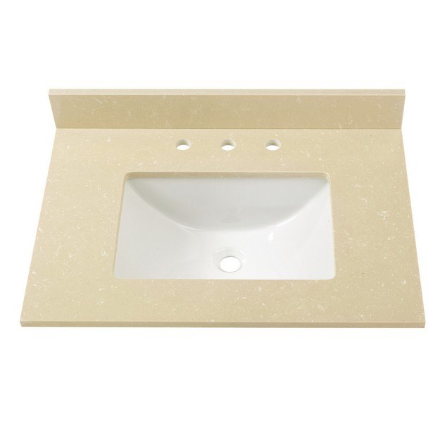 CAHABA CAVT0214 31 X 22 INCH CREMA LIMESTONE ENGINEERED MARBLE VANITY TOP WITH TROUGH BOWL AND 8 INCH FAUCET SPREAD