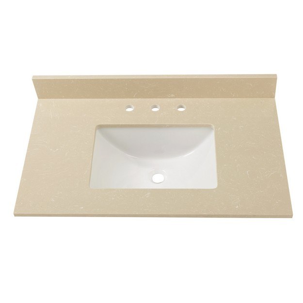 CAHABA CAVT0215 37 X 22 INCH CREMA LIMESTONE ENGINEERED MARBLE VANITY TOP WITH TROUGH BOWL AND 8 INCH FAUCET SPREAD