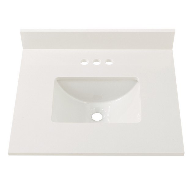 CAHABA CAVT0217 25 X 22 INCH WINTER WHITE ENGINEERED MARBLE VANITY TOP WITH TROUGH BOWL AND 4 INCH FAUCET SPREAD