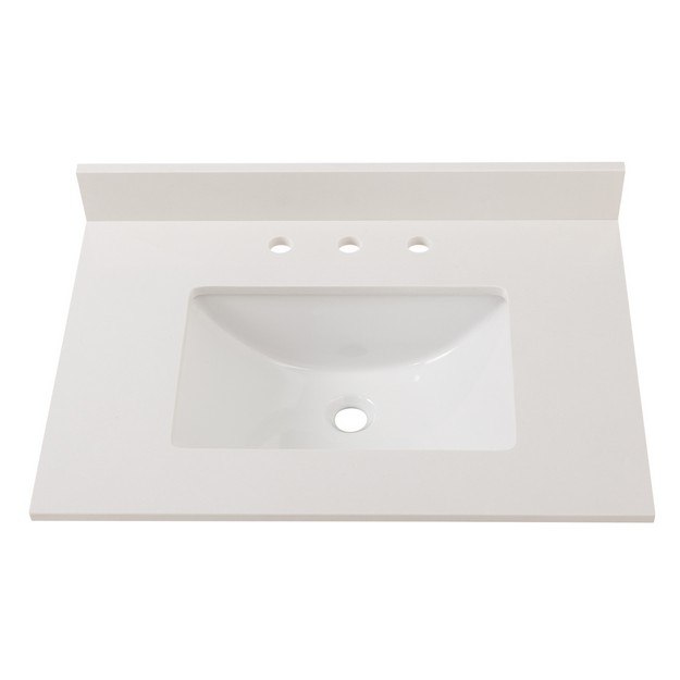 CAHABA CAVT0218 31 X 22 INCH WINTER WHITE ENGINEERED MARBLE VANITY TOP WITH TROUGH BOWL AND 8 INCH FAUCET SPREAD