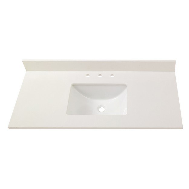 CAHABA CAVT0220 49 X 22 INCH WINTER WHITE ENGINEERED MARBLE VANITY TOP WITH TROUGH BOWL AND 8 INCH FAUCET SPREAD