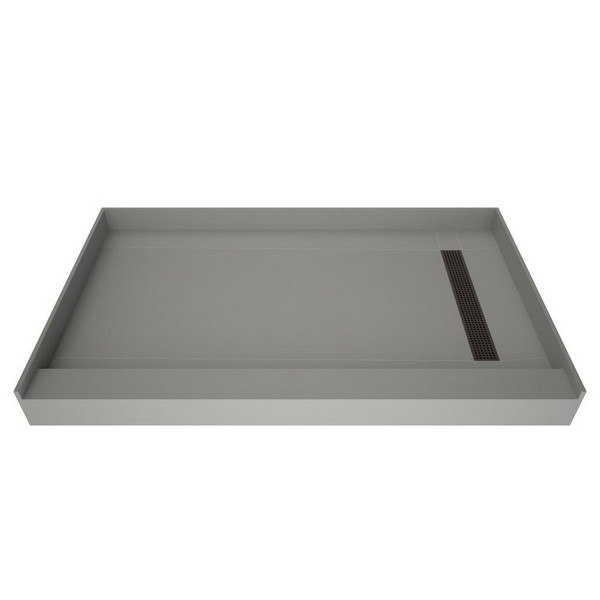 TILE REDI RT3060R-PVC-2.5 REDI TRENCH 30 D X 60 W INCH FULLY INTEGRATED SHOWER PAN WITH RIGHT PVC DRAIN, RIGHT TRENCH WITH DESIGNER GRATE