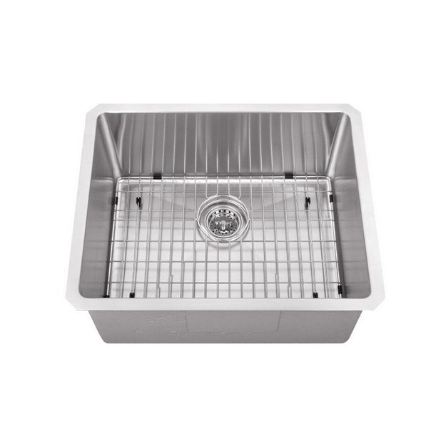 CAHABA CA221SB23 23 INCH 16 GAUGE STAINLESS STEEL SINGLE BOWL KITCHEN/BAR SINK WITH GRID SET AND DRAIN ASSEMBLY