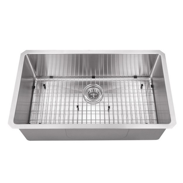 CAHABA CA221SB32 32 INCH 16 GAUGE STAINLESS STEEL SINGLE BOWL KITCHEN SINK WITH GRID SET AND DRAIN ASSEMBLY