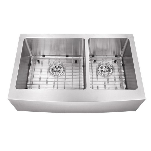 CAHABA CA231235 36 INCH 16 GAUGE STAINLESS STEEL APRON FRONT DOUBLE BOWL 60/40 KITCHEN SINK WITH GRID SET AND DRAIN ASSEMBLIES