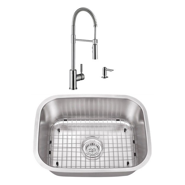 CAHABA CASC0045 23 INCH 18 GAUGE STAINLESS STEEL SINGLE BOWL BAR SINK WITH PULL DOWN INDUSTRIAL STYLE KITCHEN FAUCET AND SOAP DISPENSER