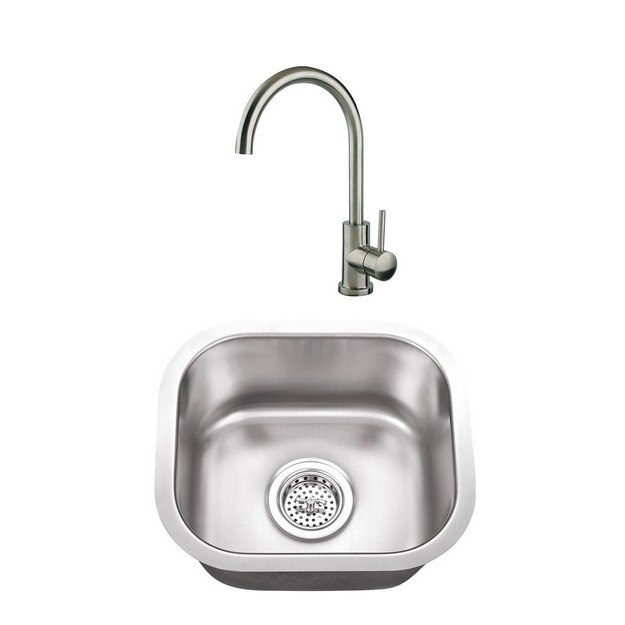 CAHABA CASC0047 15 INCH 18 GAUGE STAINLESS STEEL SINGLE BOWL BAR SINK AND GOOSENECK KITCHEN FAUCET