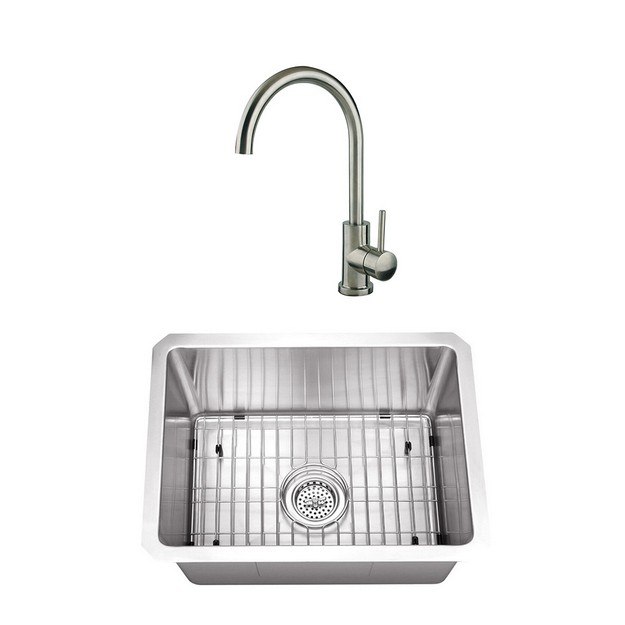 CAHABA CASC0091 20 INCH 16 GAUGE STAINLESS STEEL HANDMADE SINGLE BOWL BAR AND PREP SINK WITH GOOSENECK KITCHEN FAUCET