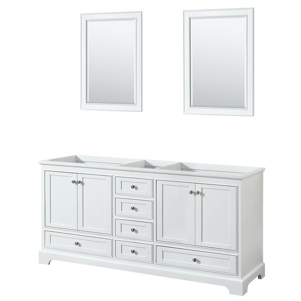 WYNDHAM COLLECTION WCS202072DWHCXSXXM24 DEBORAH 72 INCH DOUBLE BATHROOM VANITY IN WHITE WITH 24 INCH MIRRORS