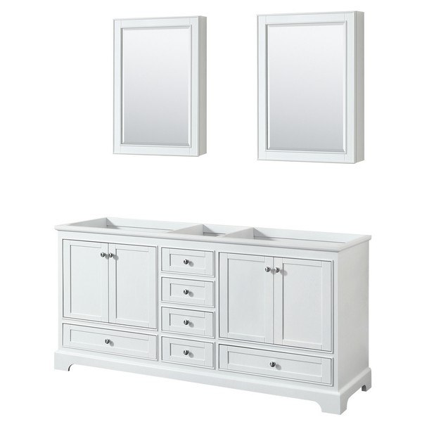 WYNDHAM COLLECTION WCS202072DWHCXSXXMED DEBORAH 72 INCH DOUBLE BATHROOM VANITY IN WHITE WITH MEDICINE CABINET