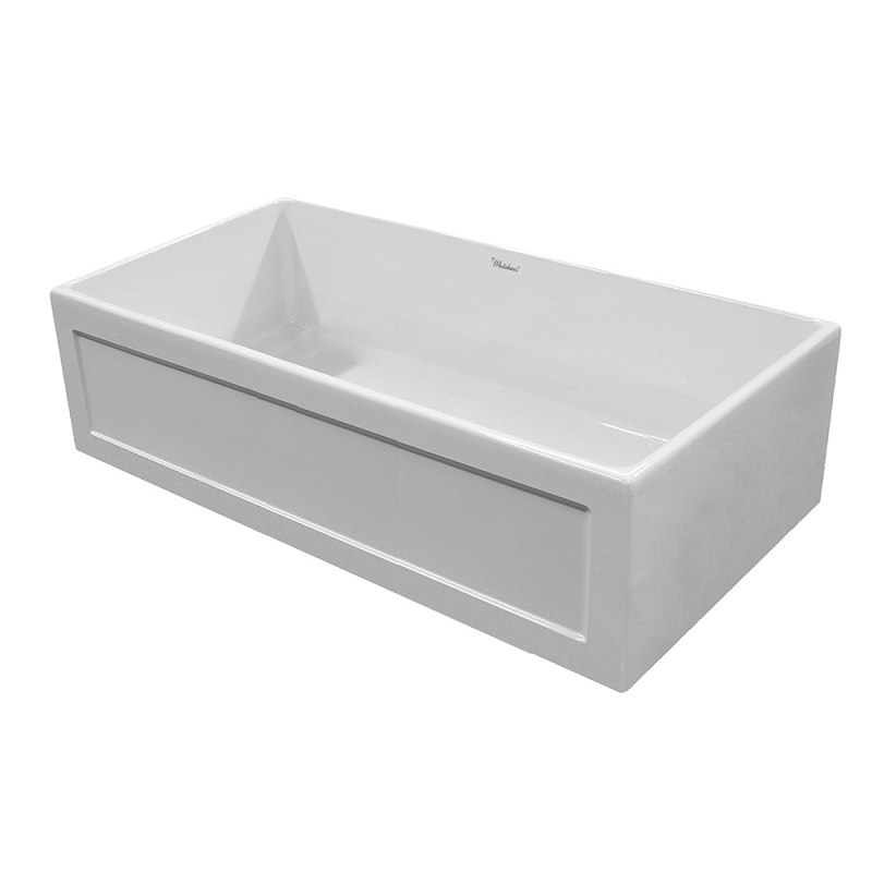 WHITEHAUS WHPLCON3319 FIRECLAY 33 INCH LARGE REVERSIBLE SINK WITH CONCAVE FRONT APRON ON ONE SIDE AND A PLAIN FRONT APRON ON OPPOSITE SIDE
