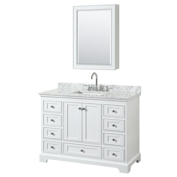 WYNDHAM COLLECTION WCS202048SWHCMUNSMED DEBORAH 48 INCH SINGLE BATHROOM VANITY IN WHITE WITH COUNTERTOP, SINK AND MEDICINE CABINET