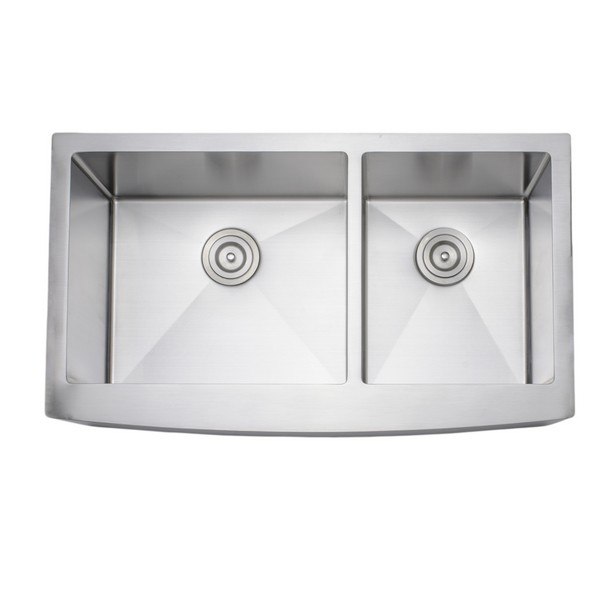 WELLS SINKWARE NCU3621-10L-AAP NEW CHEF'S COLLECTION HANDCRAFTED 36 INCH 16 GAUGE UNDERMOUNT 60-40 DOUBLE BOWL STAINLESS STEEL KITCHEN SINK WITH ARCHED APRON FRONT