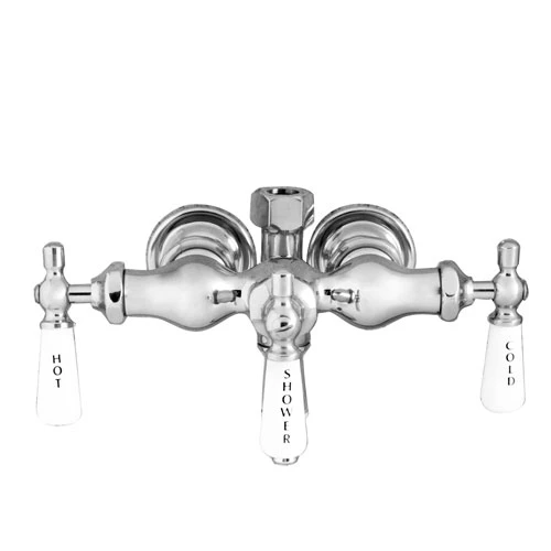BARCLAY 4072-PL-CP 5 1/2 INCH TWO HOLES WALL MOUNT CLAWFOOT TUB FILLER WITH DIVERTER AND LEVER HANDLES