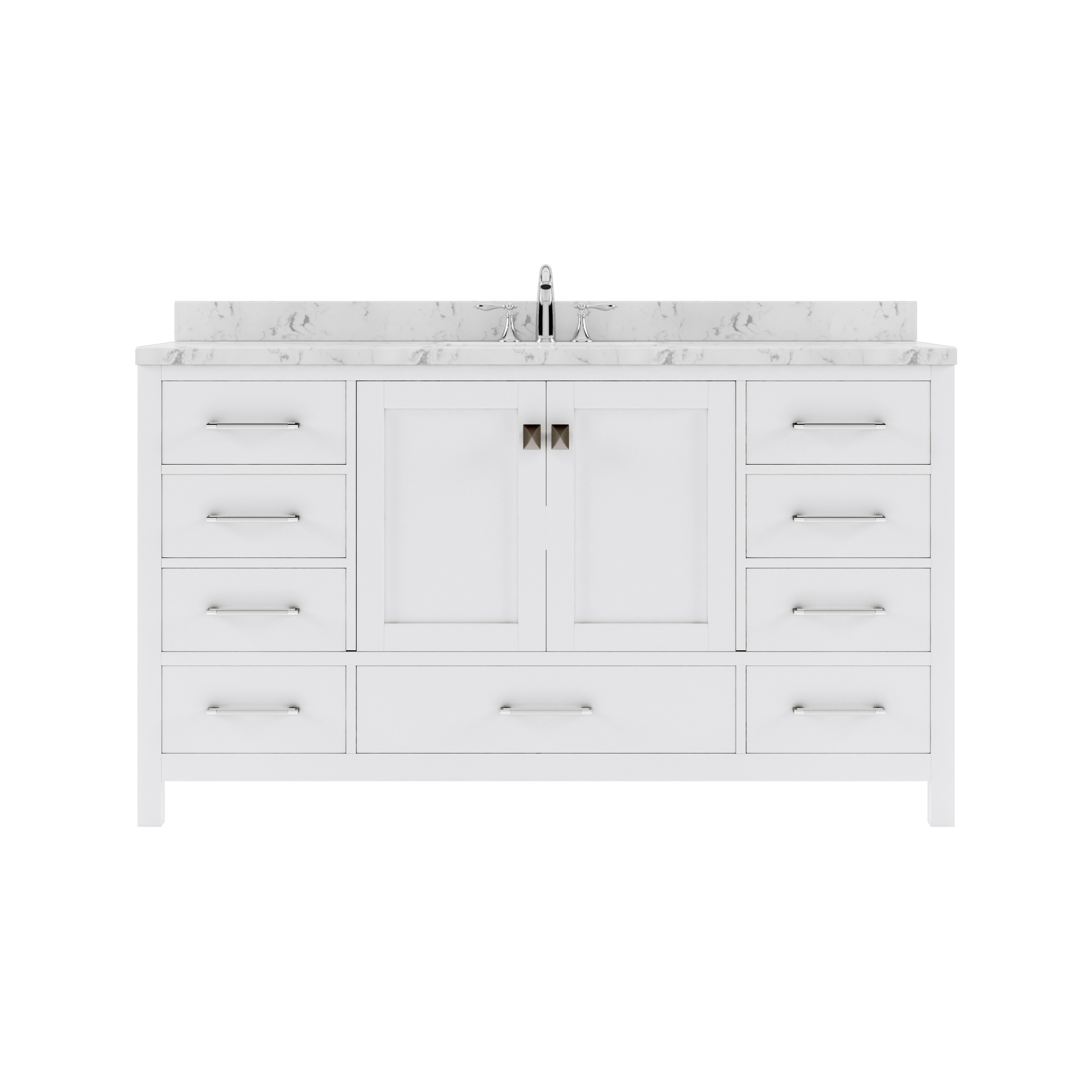 VIRTU USA GS-50060-CMRO-NM CAROLINE AVENUE 60 INCH SINGLE BATH VANITY WITH WHITE QUARTZ TOP AND ROUND SINK WITHOUT FAUCET