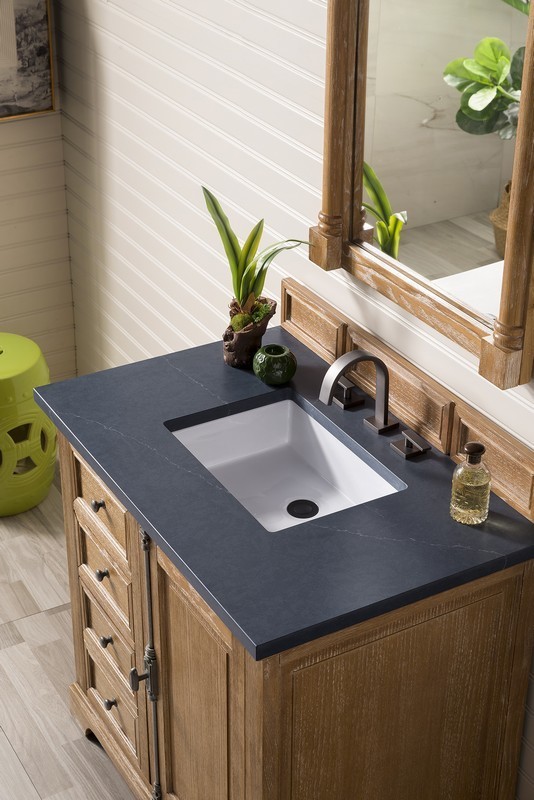 JAMES MARTIN 238-105-5511-3CSP PROVIDENCE 36 INCH SINGLE VANITY CABINET IN DRIFTWOOD WITH 3 CM CHARCOAL SOAPSTONE QUARTZ TOP WITH SINK