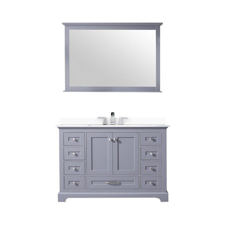 LEXORA LD342248SQM46F DUKES 48 INCH SINGLE SINK BATH VANITY WITH WHITE QUARTZ TOP AND FAUCET AND 46 INCH MIRROR