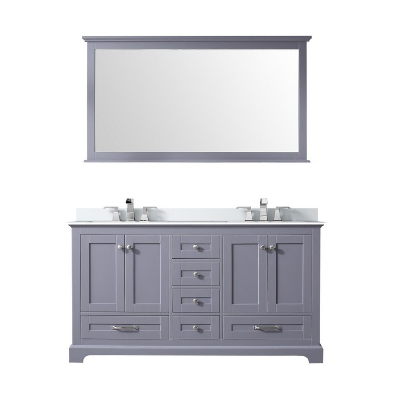 LEXORA LD342260DQM58F DUKES 60 INCH DOUBLE SINK BATH VANITY WITH WHITE QUARTZ TOP AND FAUCET AND 58 INCH MIRROR