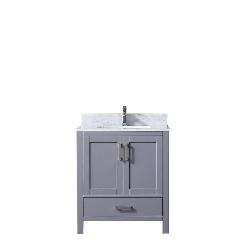 LEXORA LJ342230SBDS000 JACQUES 30 INCH SINGLE VANITY DARK GREY, WHITE CARRARA MARBLE TOP, WHITE SQUARE SINK AND NO MIRROR