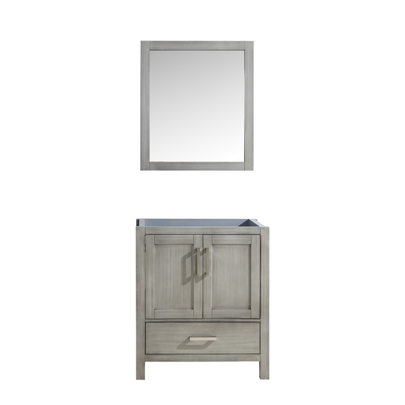 LEXORA LJ342230SD00M28 JACQUES 30 INCH SINGLE VANITY DISTRESSED GREY, NO TOP AND 28 INCH MIRROR