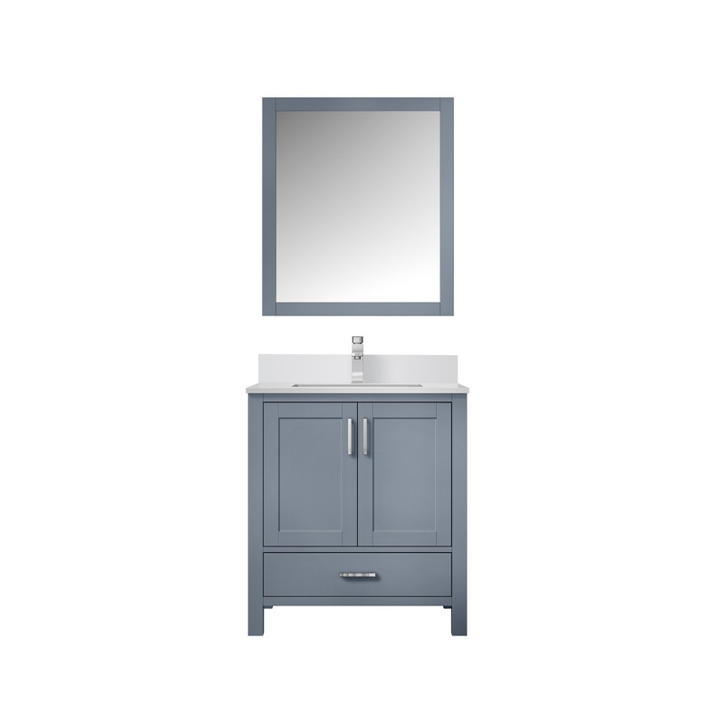 LEXORA LJ342230SQM28F JACQUES 30 INCH SINGLE SINK BATH VANITY WITH WHITE QUARTZ TOP AND FAUCET AND 28 INCH MIRROR