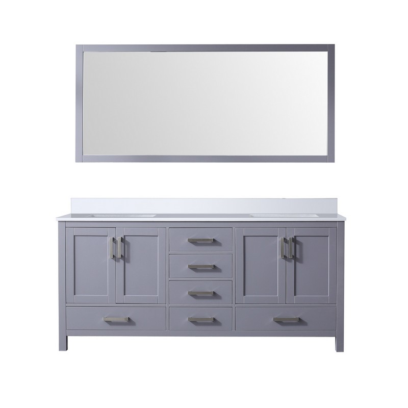 LEXORA LJ342272DQM70 JACQUES 72 INCH DOUBLE SINK BATH VANITY WITH WHITE QUARTZ TOP AND 28 INCH MIRROR