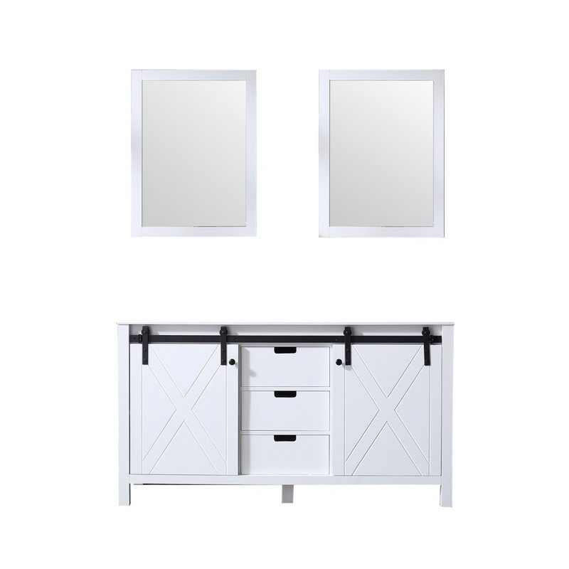 LEXORA LM342260DA00M24 MARSYAS 60 INCH DOUBLE VANITY WHITE, NO TOP AND 24 INCH MIRRORS
