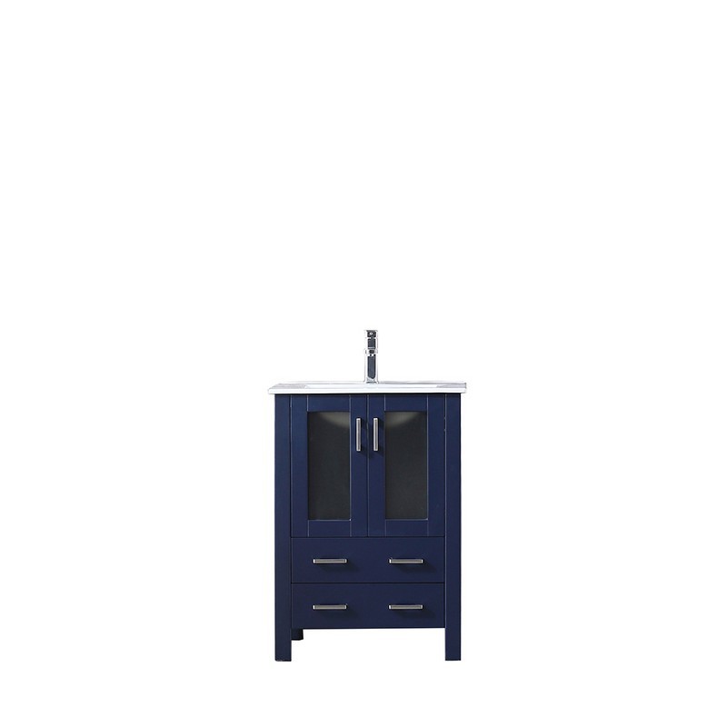 LEXORA LV341824SEES000 VOLEZ 24 INCH SINGLE VANITY NAVY BLUE, INTEGRATED TOP, WHITE INTEGRATED SQUARE SINK AND NO MIRROR