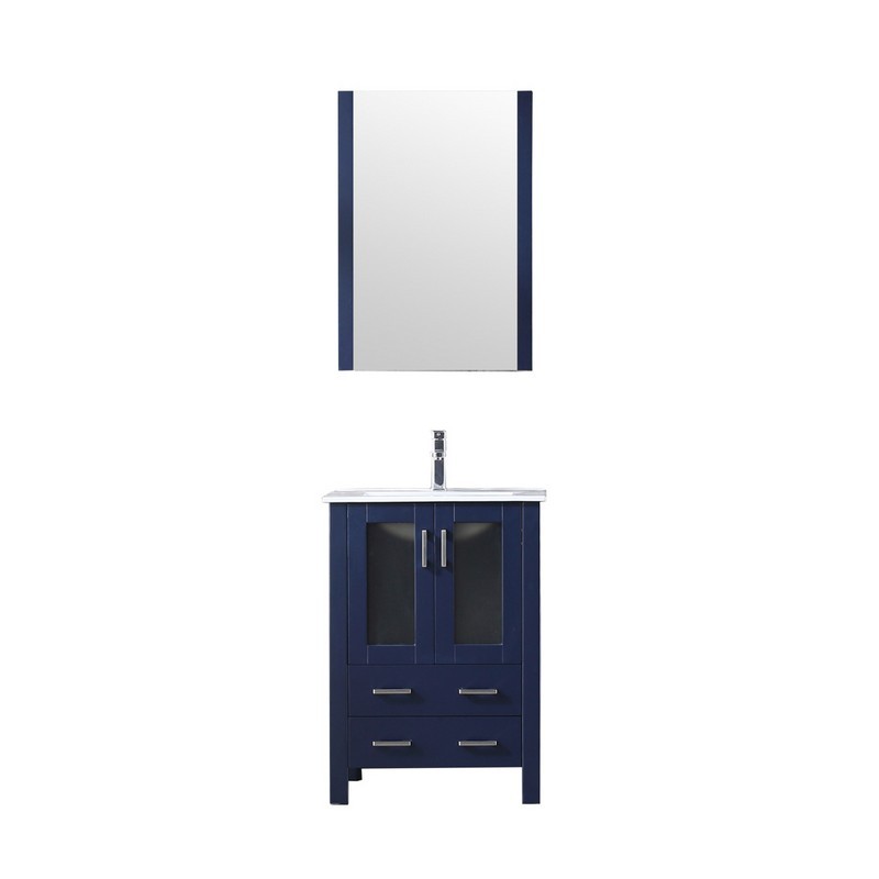 LEXORA LV341824SEESM22 VOLEZ 24 INCH SINGLE VANITY NAVY BLUE, INTEGRATED TOP, WHITE INTEGRATED SQUARE SINK AND 22 INCH MIRROR