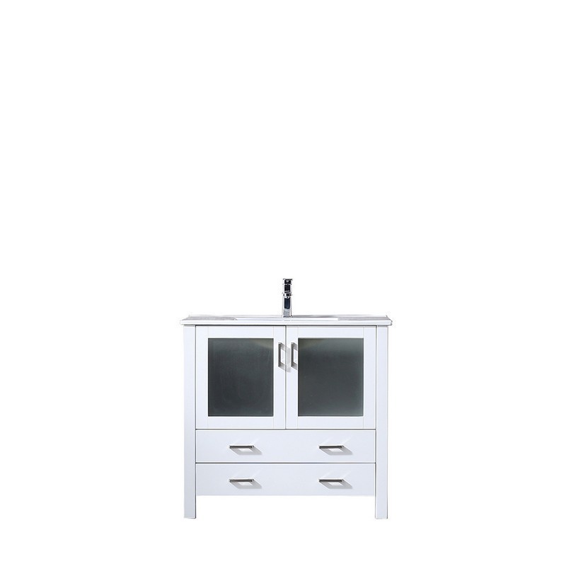 LEXORA LV341836SAES000 VOLEZ 36 INCH SINGLE VANITY WHITE, INTEGRATED TOP, WHITE INTEGRATED SQUARE SINK AND NO MIRROR