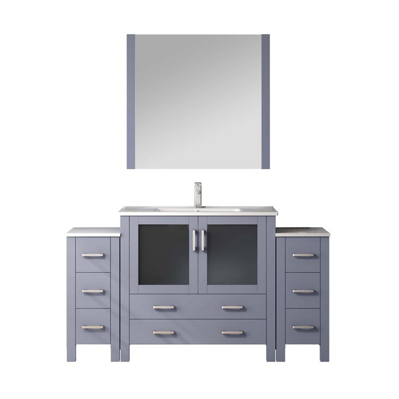 LEXORA LV341860SSM34F VOLEZ 60 INCH SINGLE SINK BATH VANITY WITH CERAMIC TOP AND FAUCET AND 34 INCH MIRROR