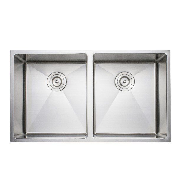 WELLS SINKWARE CSU3319-99 THE CHEF'S COLLECTION HANDCRAFTED 33 INCH 16 GAUGE UNDERMOUNT DOUBLE BOWL STAINLESS STEEL KITCHEN SINK
