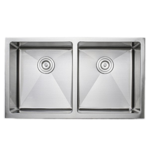 WELLS SINKWARE CSU3319-99-AP THE CHEF'S COLLECTION HANDCRAFTED 33 INCH 16 GAUGE UNDERMOUNT DOUBLE BOWL STAINLESS STEEL APRON-FRONT FARM STYLE KITCHEN SINK