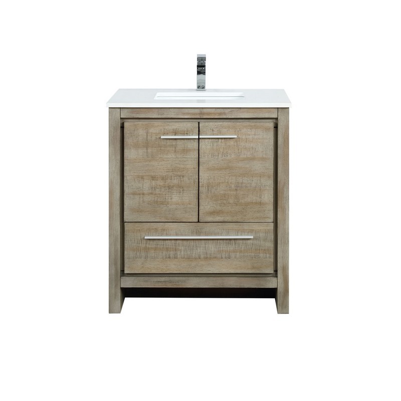LEXORA LLF30SKSOS000FCH LAFARRE 30 INCH RUSTIC ACACIA BATHROOM VANITY WITH QUARTZ TOP, WHITE SQUARE SINK AND MONTE CHROME FAUCET SET