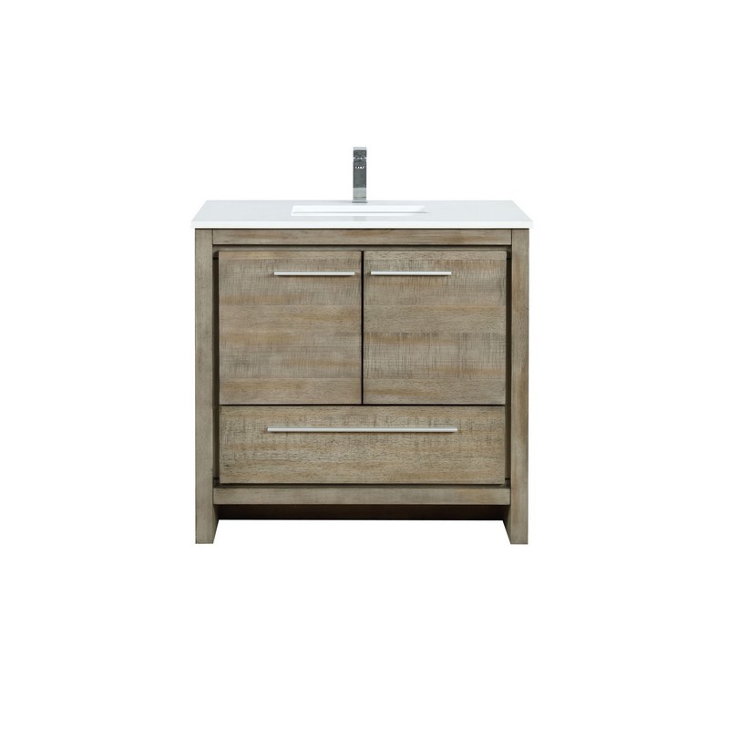 LEXORA LLF36SKSOS000FCH LAFARRE 36 INCH RUSTIC ACACIA BATHROOM VANITY WITH QUARTZ TOP, WHITE SQUARE SINK AND MONTE CHROME FAUCET SET