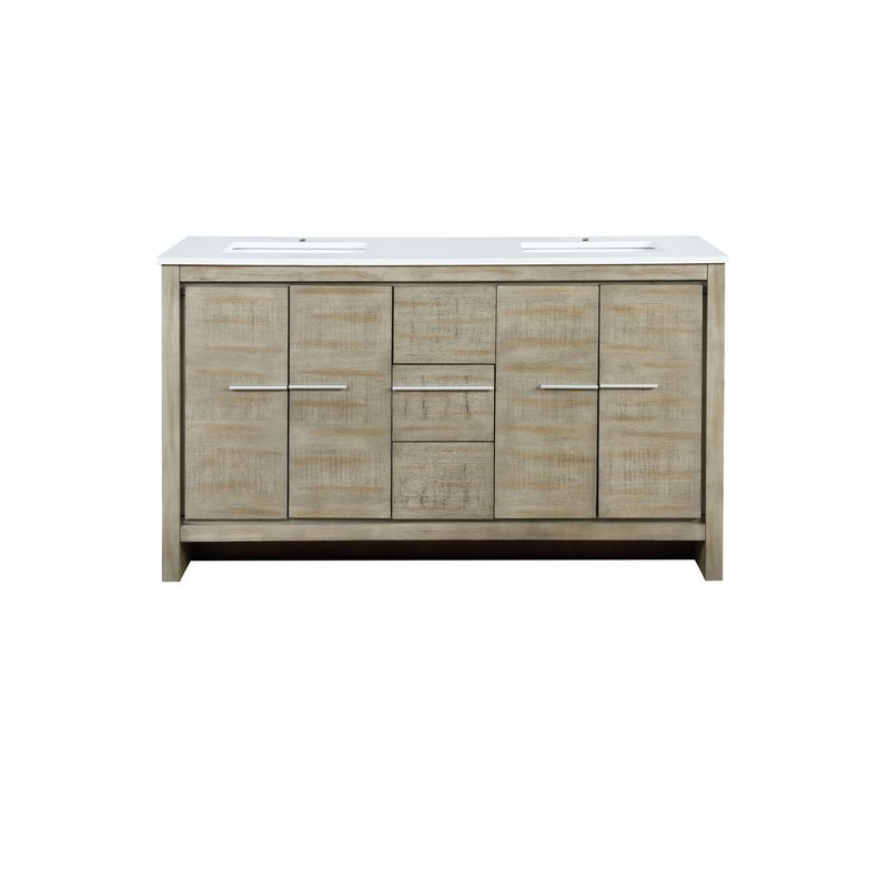 LEXORA LLF60DKSOD000 LAFARRE 60 INCH RUSTIC ACACIA DOUBLE BATHROOM VANITY WITH QUARTZ TOP AND WHITE SQUARE SINKS