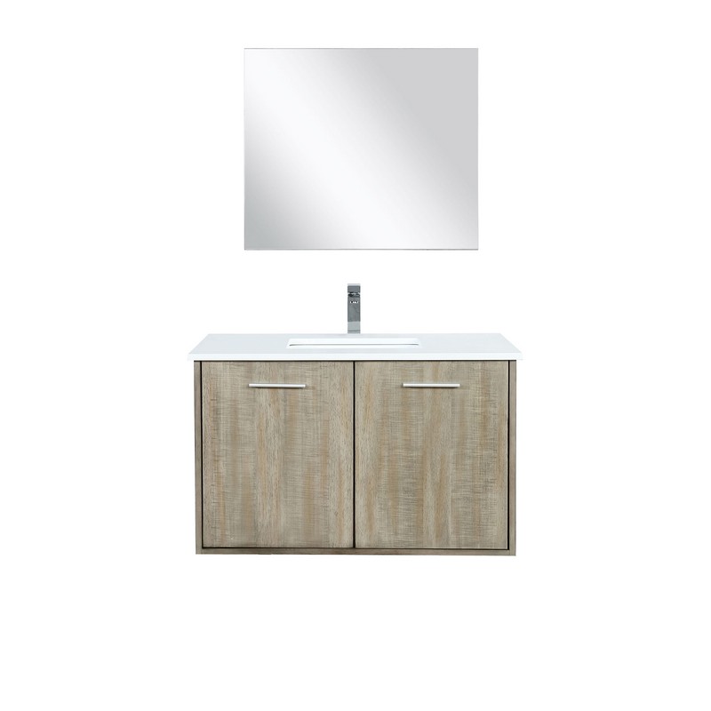LEXORA LVFB36SK21 FAIRBANKS 36 INCH SINGLE SINK BATH VANITY WITH WHITE QUARTZ TOP AND FAUCET AND 28 INCH MIRROR