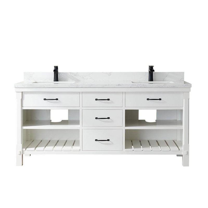 VINNOVA 798072-WH-GW-NM VALENCIA 72 INCH  VANITY IN WHITE WITH WHITE COMPOSITE GRAIN STONE COUNTERTOP WITHOUT MIRROR