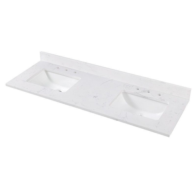 AVANITY EUT61CW-RS CALA 61  INCH  ENGINEERED STONE TOP IN WHITE WITH DUAL RECTANGULAR SINKS
