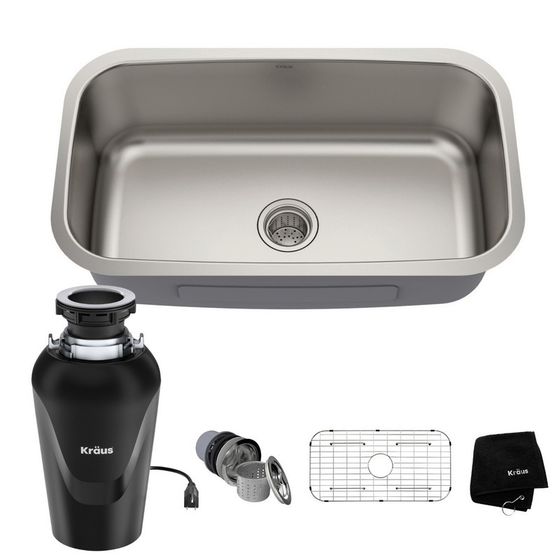 KRAUS KBU14-100-75MB PREMIER 31 ½ INCH 16 GAUGE UNDERMOUNT SINGLE BOWL STAINLESS STEEL KITCHEN SINK WITH WASTEGUARD CONTINUOUS FEED GARBAGE DISPOSAL
