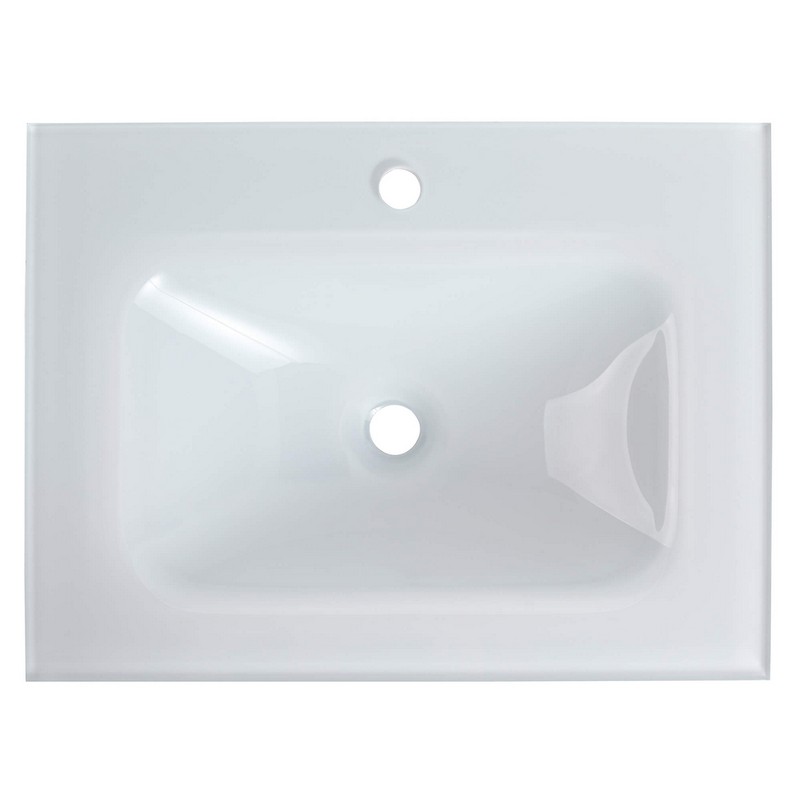 FINE FIXTURES VG2418W SERENITY 24 INCH SINGLE HOLE GLASS VANITY TOP WITHOUT OVERFLOW IN WHITE