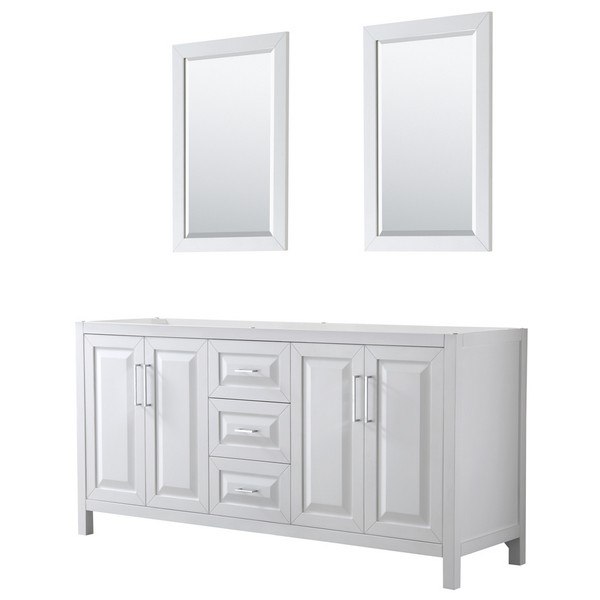 WYNDHAM COLLECTION WCV252572DWHCXSXXM24 DARIA 72 INCH DOUBLE BATHROOM VANITY IN WHITE WITH 24 INCH MIRRORS