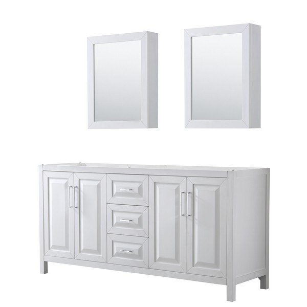WYNDHAM COLLECTION WCV252572DWHCXSXXMED DARIA 72 INCH DOUBLE BATHROOM VANITY IN WHITE WITH MEDICINE CABINETS