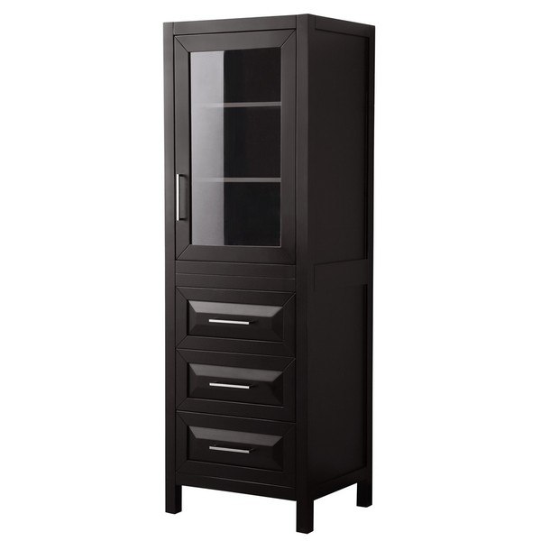 WYNDHAM COLLECTION WCV2525LTDE DARIA LINEN TOWER IN DARK ESPRESSO WITH SHELVED CABINET STORAGE AND 3 DRAWERS