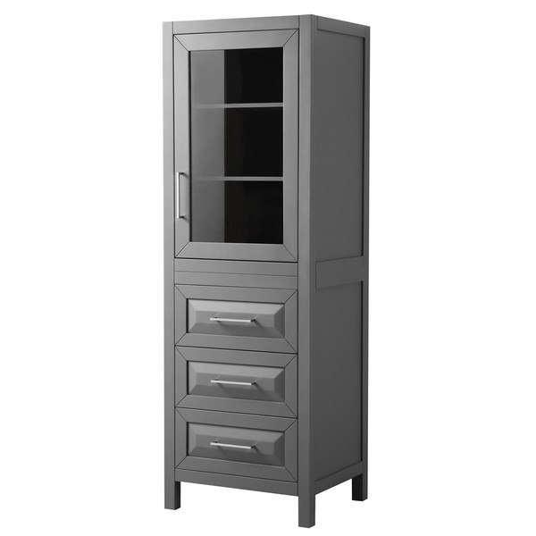 WYNDHAM COLLECTION WCV2525LTKG DARIA LINEN TOWER IN DARK GRAY WITH SHELVED CABINET STORAGE AND 3 DRAWERS