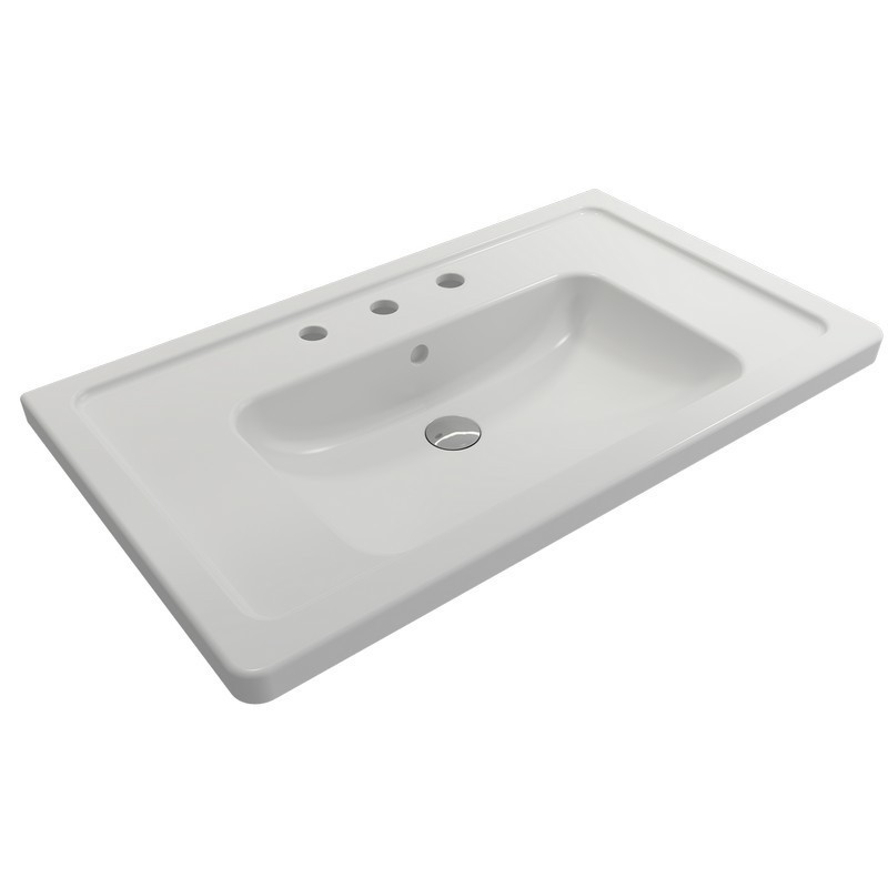 BOCCHI 1008-0127 TAORMINA 33.75 INCH WALL-MOUNTED SINK BASIN FIRECLAY 3-HOLE WITH OVERFLOW