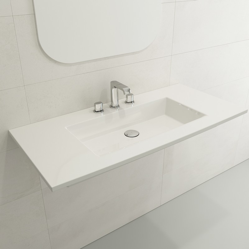 BOCCHI 1105-0127 RAVENNA 40.5 INCH WALL-MOUNTED SINK FIRECLAY 3-HOLE WITH OVERFLOW