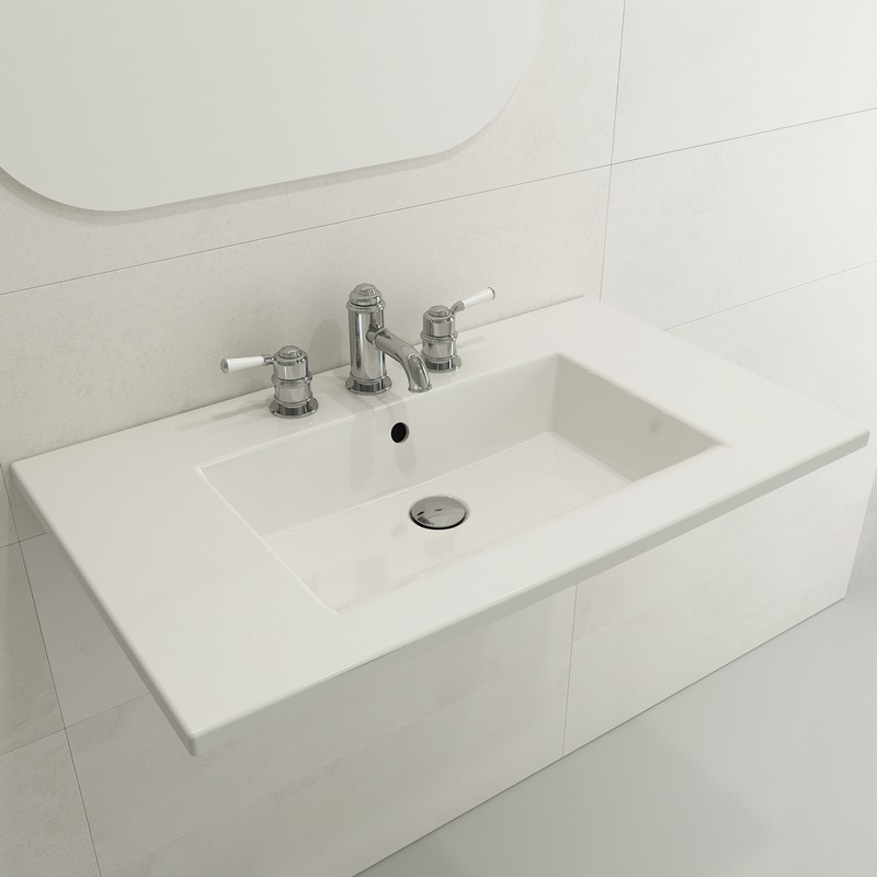 BOCCHI 1113-0126 RAVENNA 32.25 INCH WALL-MOUNTED SINK FIRECLAY 1-HOLE WITH OVERFLOW